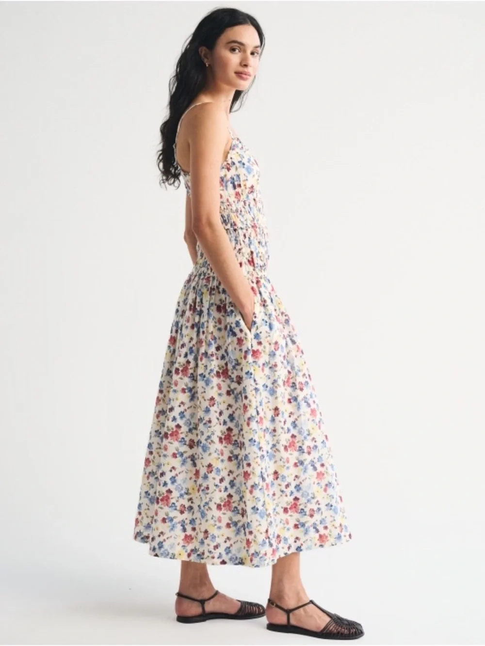Abercrombie & Fitch Bra Free Smocked Drop Waist Maxi Dress Size Small